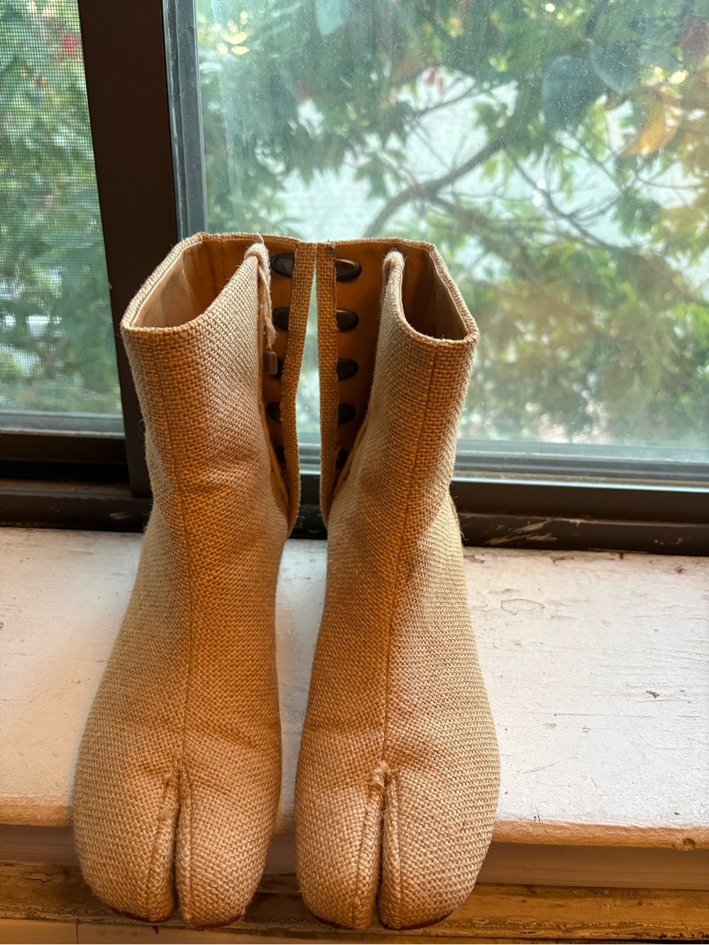 Maison Martin Margiela Beige Woven Split-Toe Ankle Boots